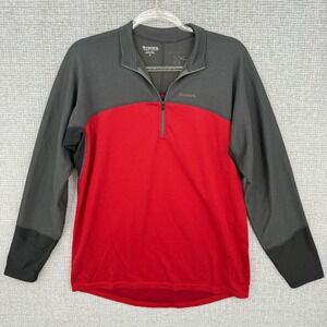 SIMMS Baselayer Men's 1/4 Zip Long‎ Sleeve Pullover Shirt Gray Red Sz L Rivertek
